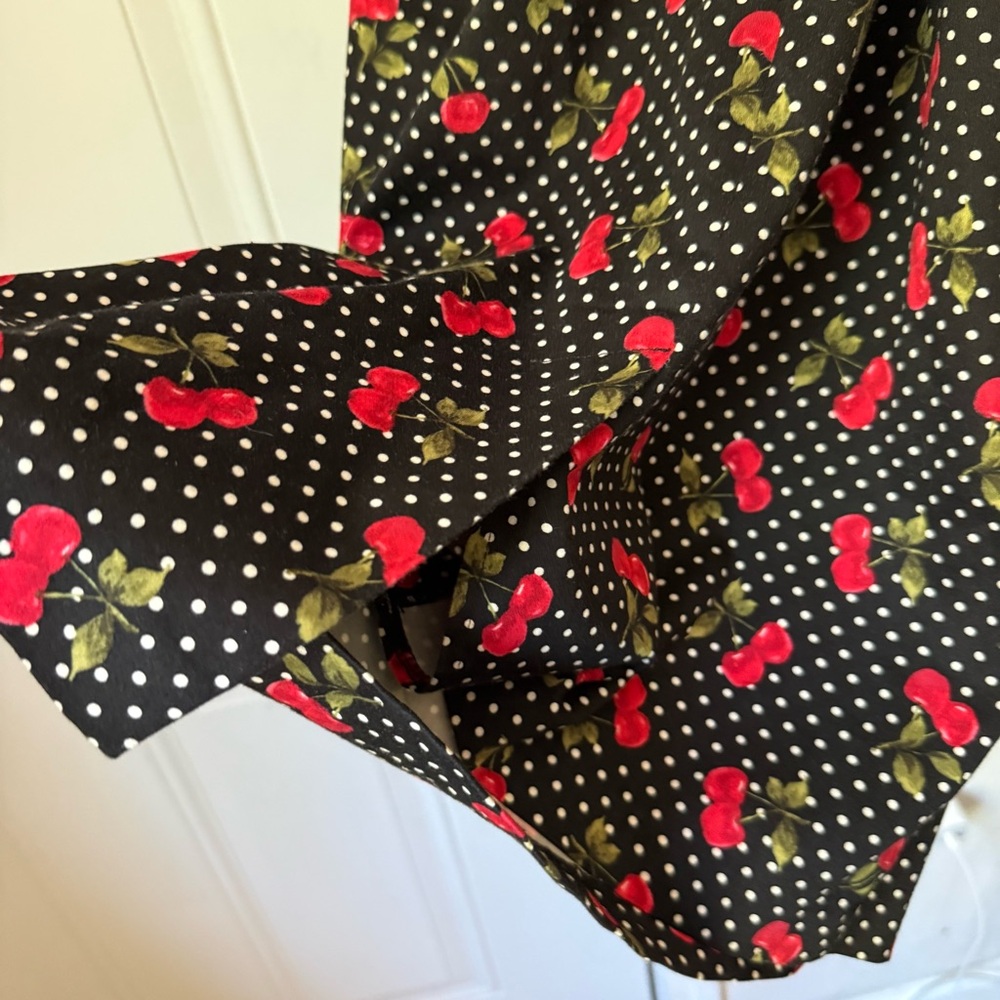 STOP STARING! black white red cherry polka dot fruit mod pinup sheath midi dress - Picture 6 of 7